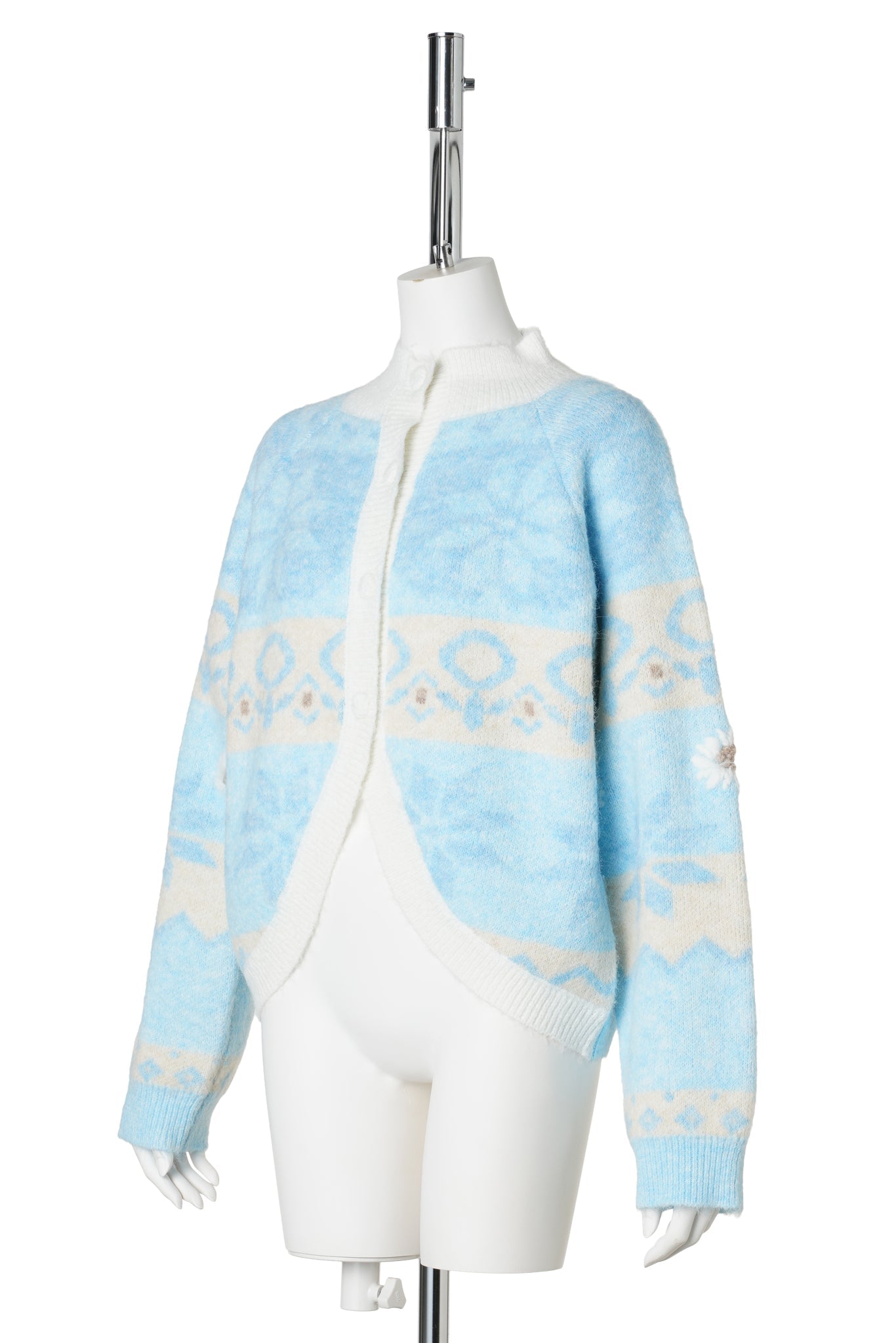 RECYCLED JACQUARD KNIT CARDIGAN / BLUE