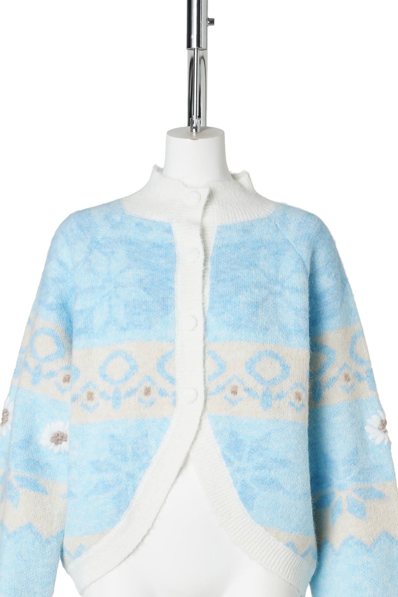 RECYCLED JACQUARD KNIT CARDIGAN / BLUE
