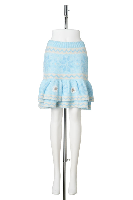 RECYCLED JACQUARD KNIT MINI SKIRT / BLUE