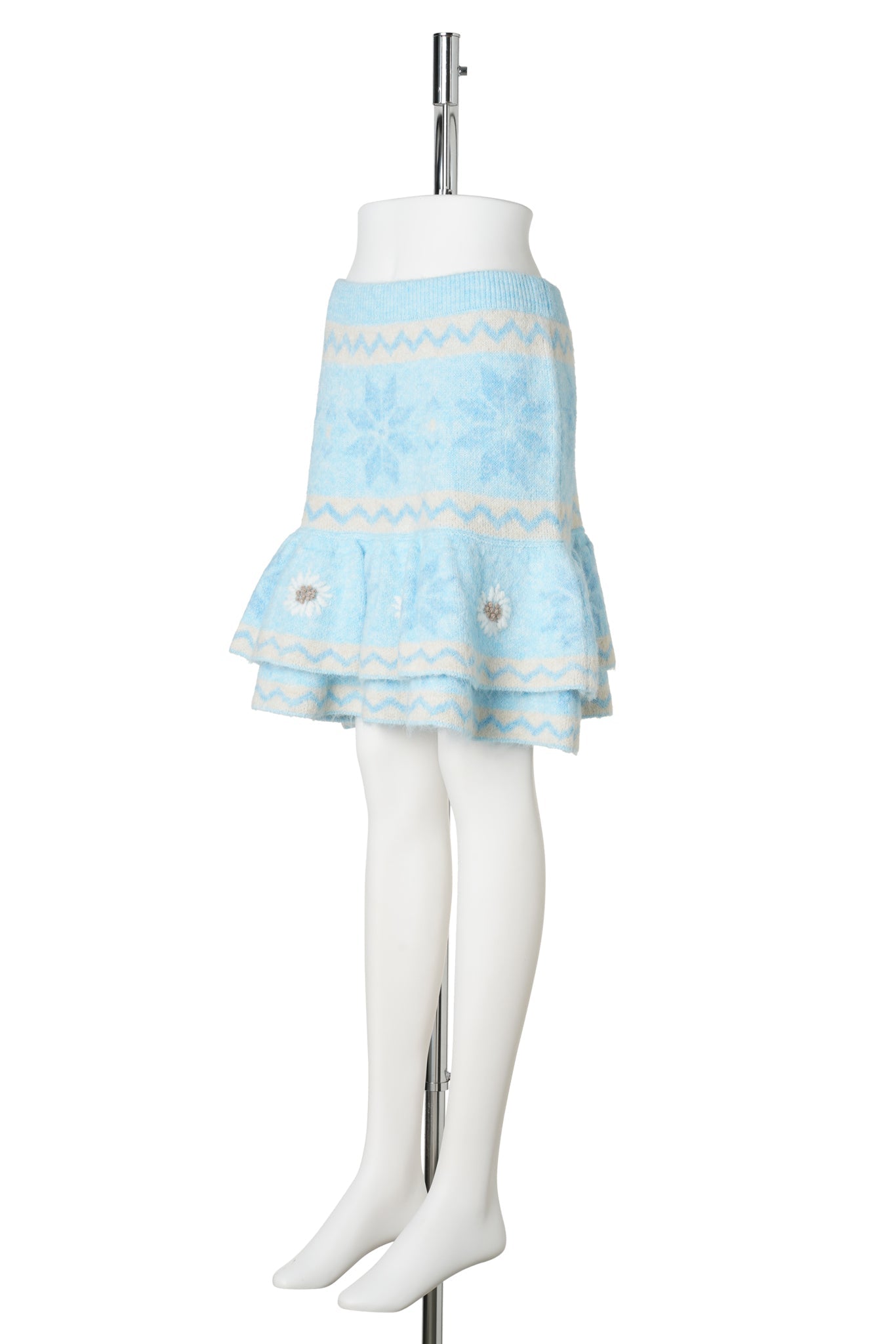 RECYCLED JACQUARD KNIT MINI SKIRT / BLUE
