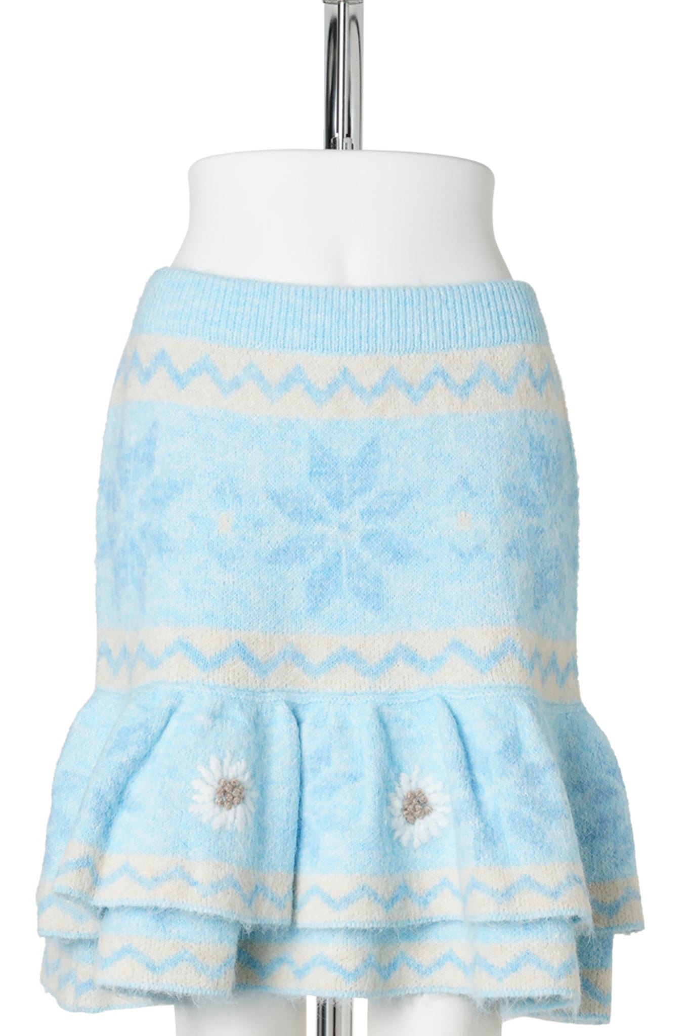 RECYCLED JACQUARD KNIT MINI SKIRT / BLUE