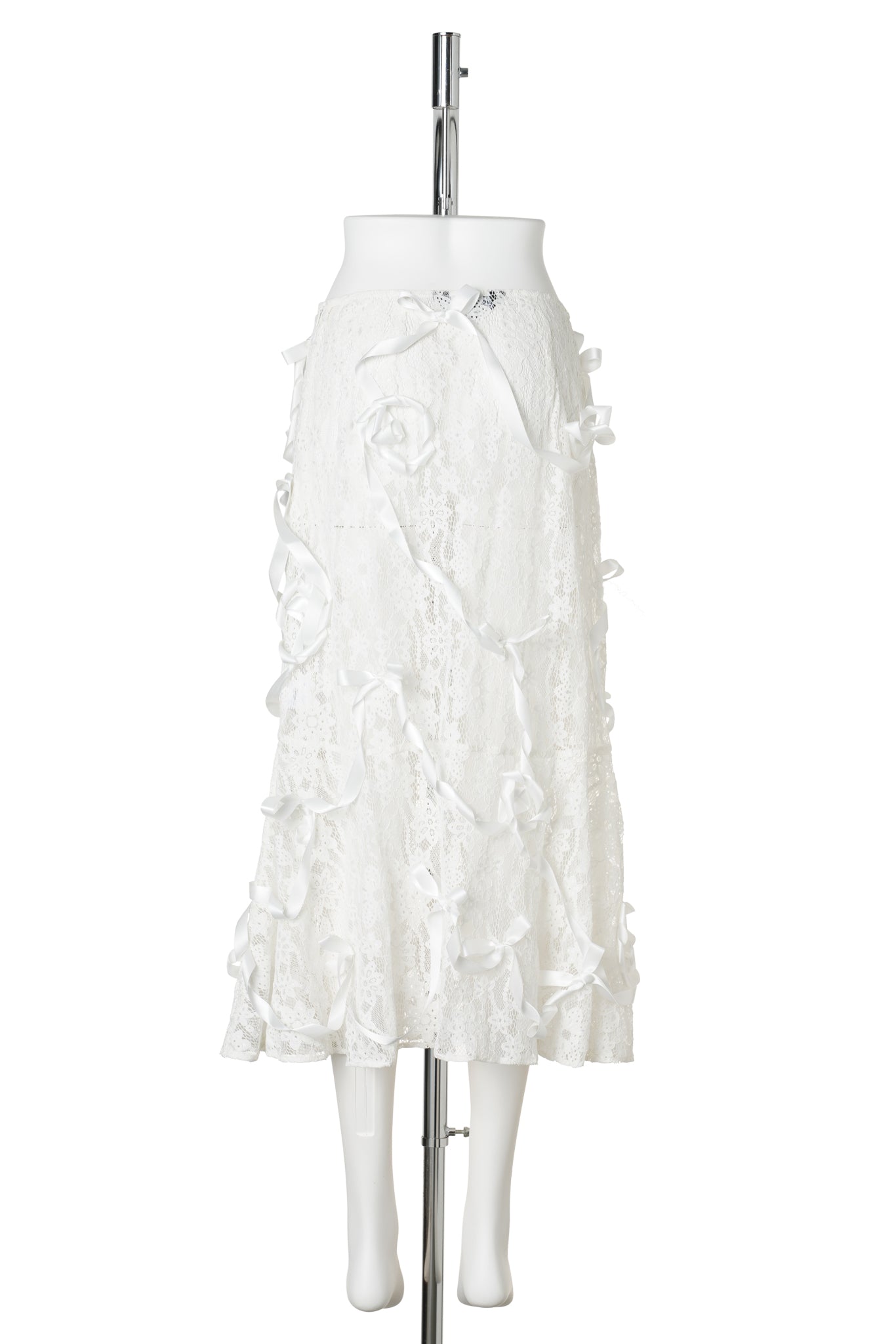 RIBBON ROSE EMBROIDERED LACE SKIRT / WHITE
