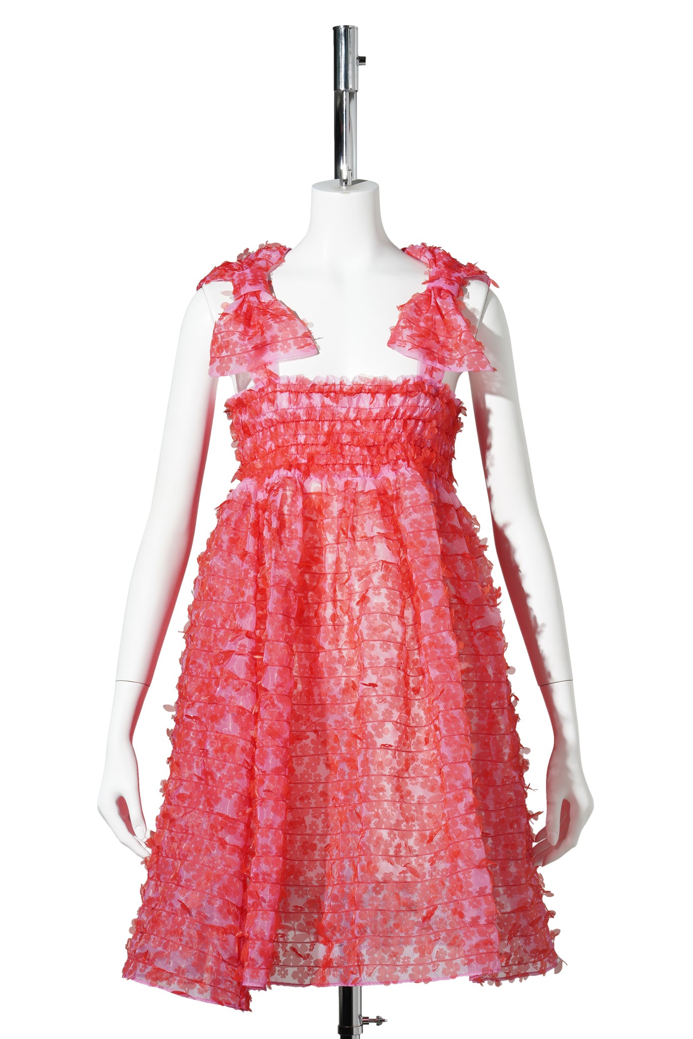 LASER-CUT FLOWER BOW MINI DRESS / PINK