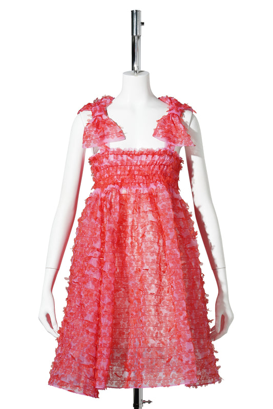 LASER-CUT FLOWER BOW MINI DRESS / PINK