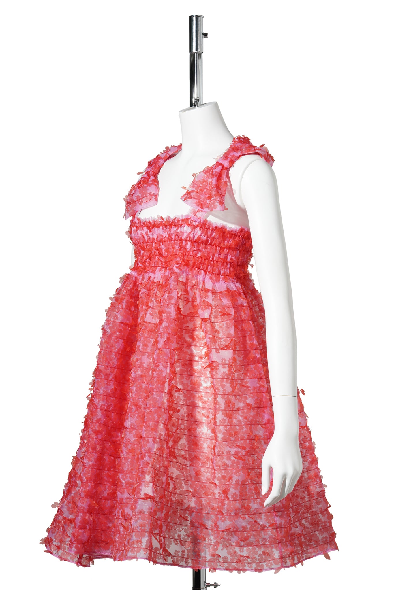LASER-CUT FLOWER BOW MINI DRESS / PINK