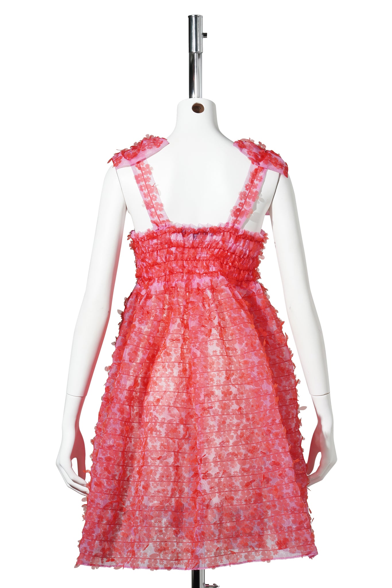 LASER-CUT FLOWER BOW MINI DRESS / PINK