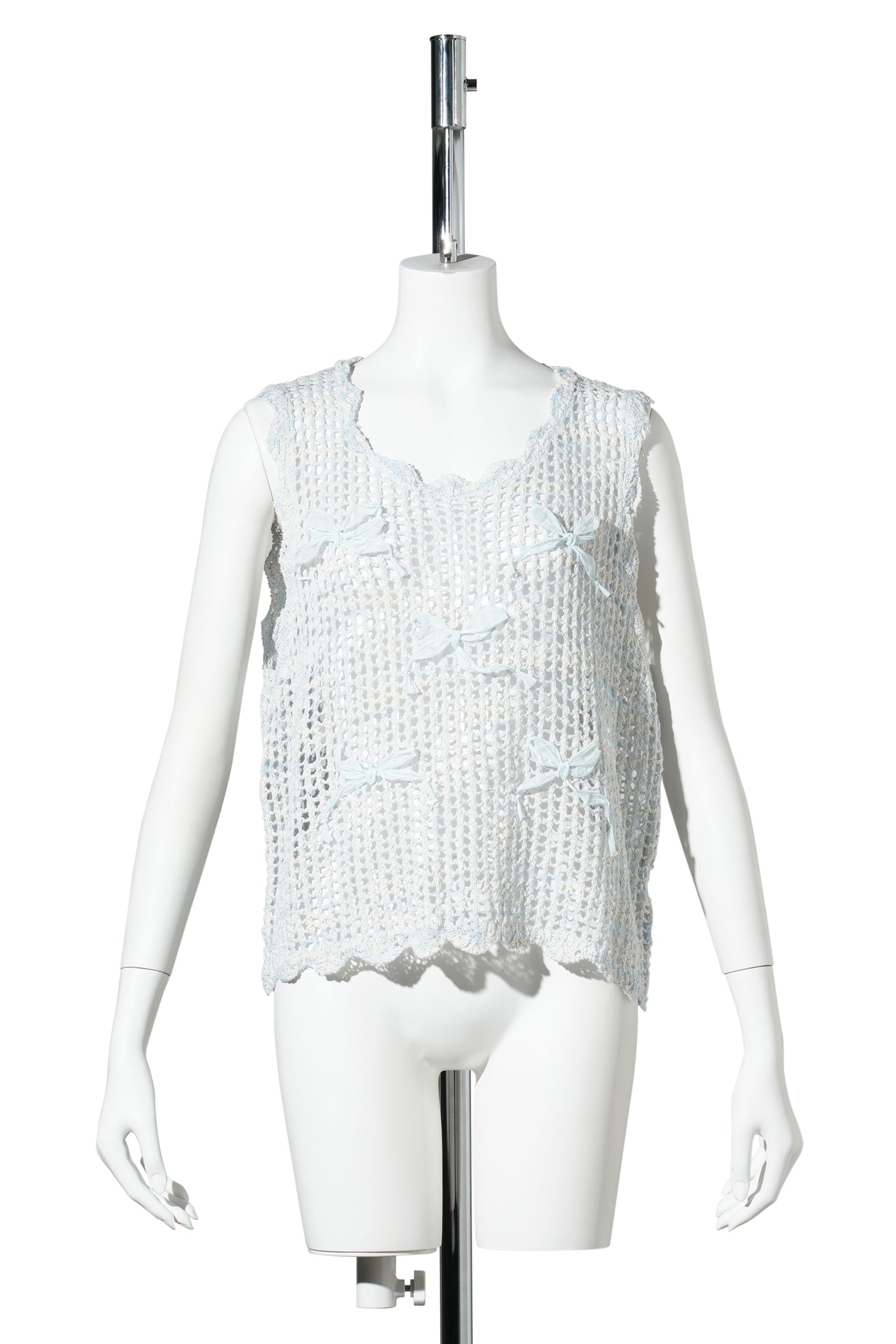 CROCHET BOW NET KNIT TOP / BLUE