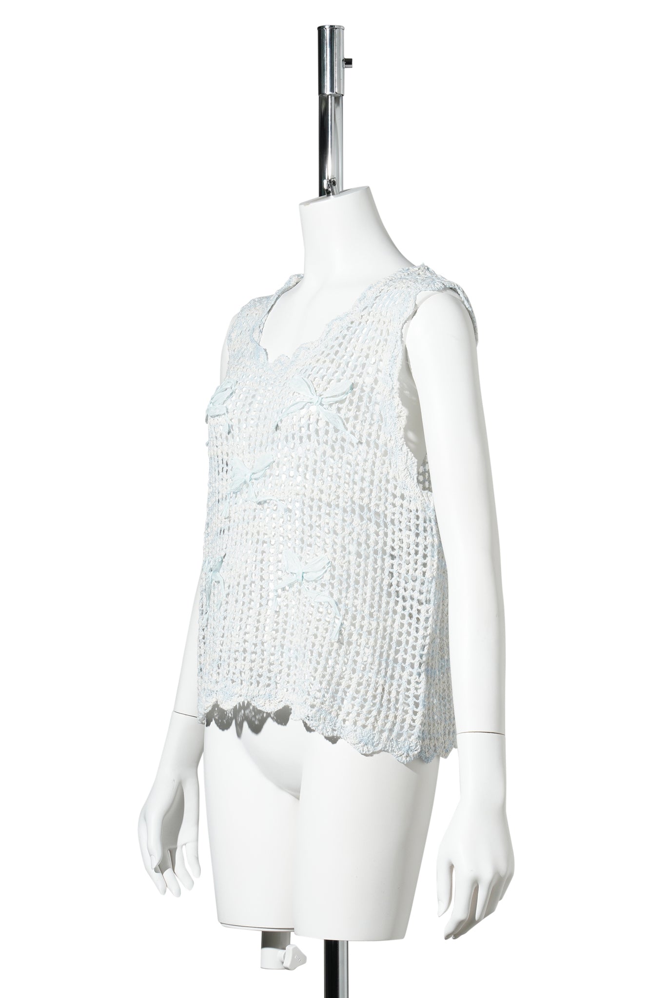 CROCHET BOW NET KNIT TOP / BLUE