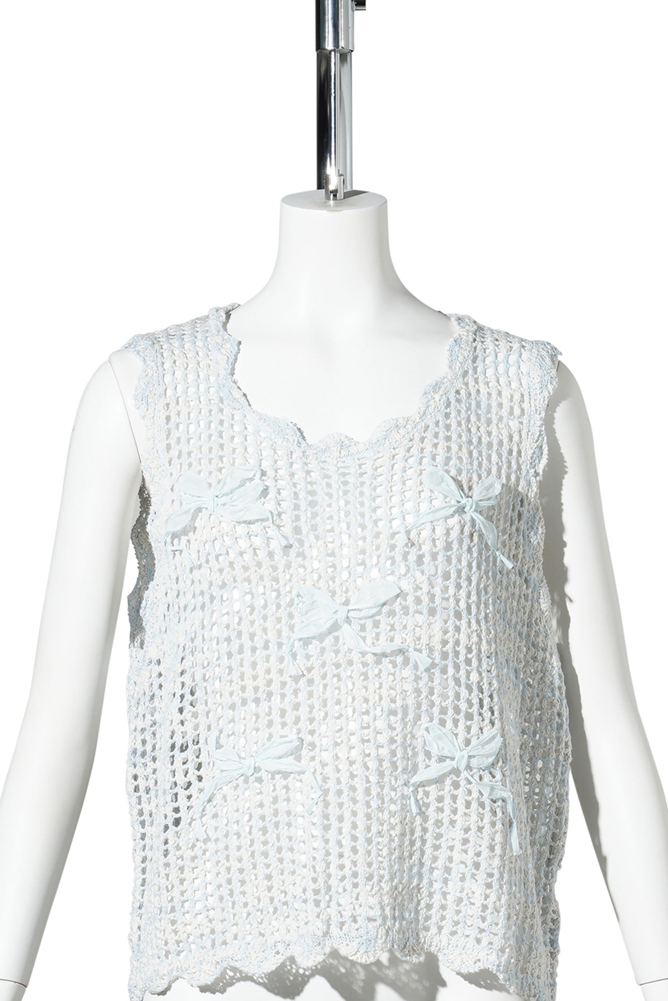 CROCHET BOW NET KNIT TOP / BLUE
