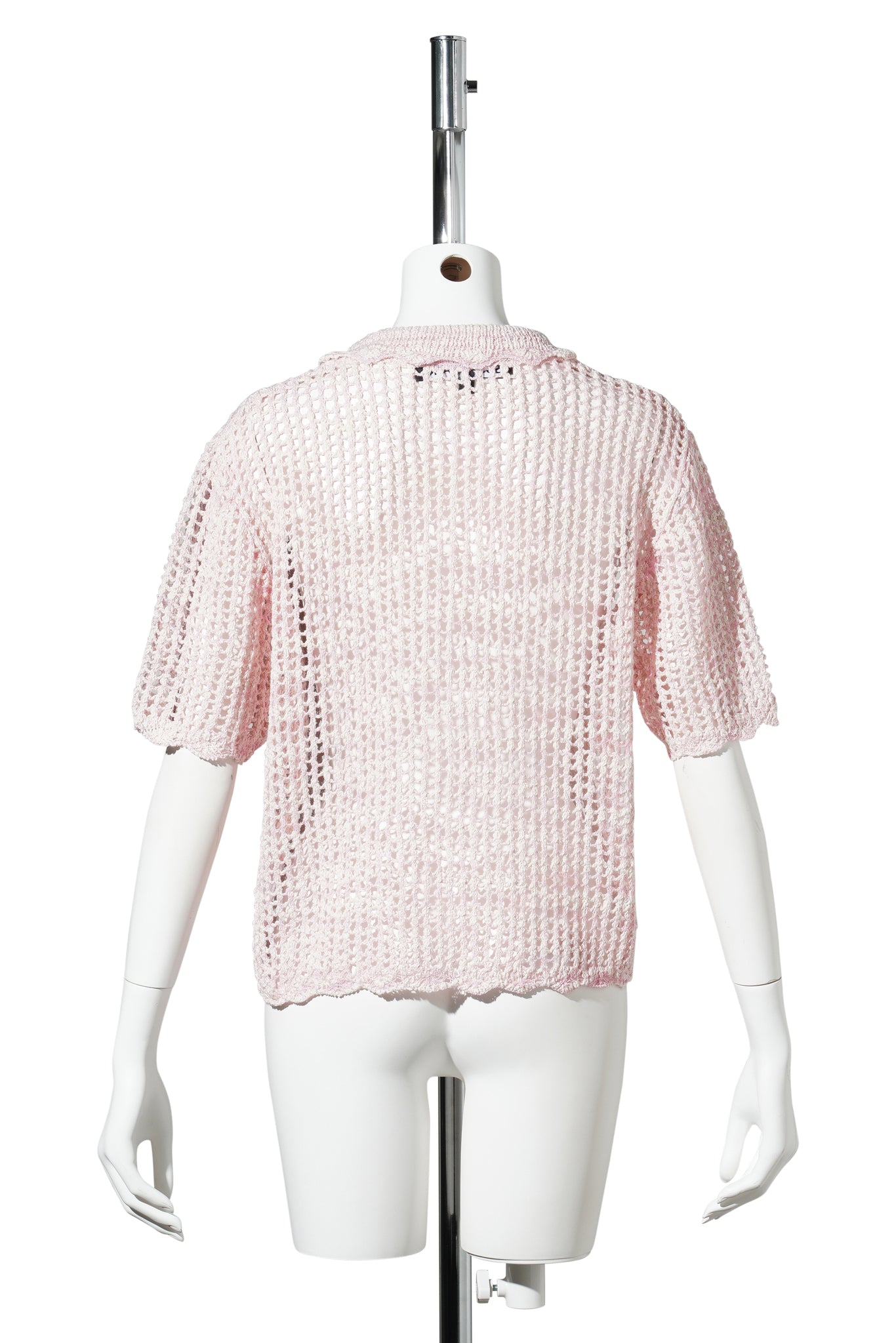 CROCHET FLORAL NET KNIT POLO TEE / PINK