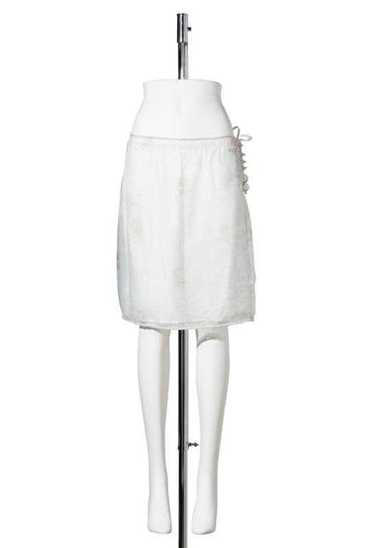 PRINTED FLORAL PENCIL SKIRT (WITH SLIP) / WHITE