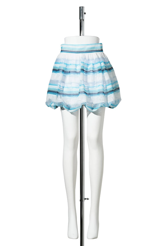 STRIPED PUFF MINI SKIRT / BLUE