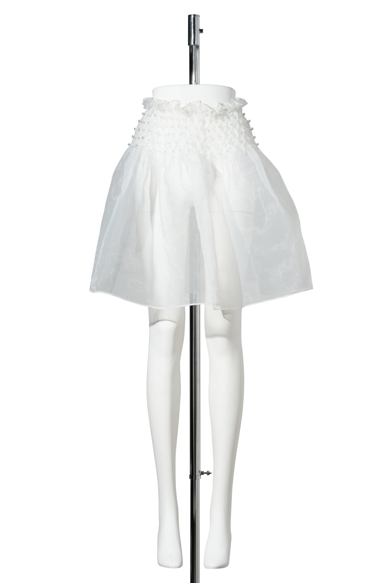 BUBBLE SMOCKED SHEER SKIRT (WITHOUT SLIP) / WHITE