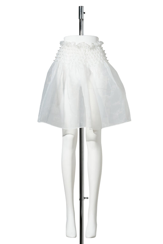 BUBBLE SMOCKED SHEER SKIRT (WITHOUT SLIP) / WHITE