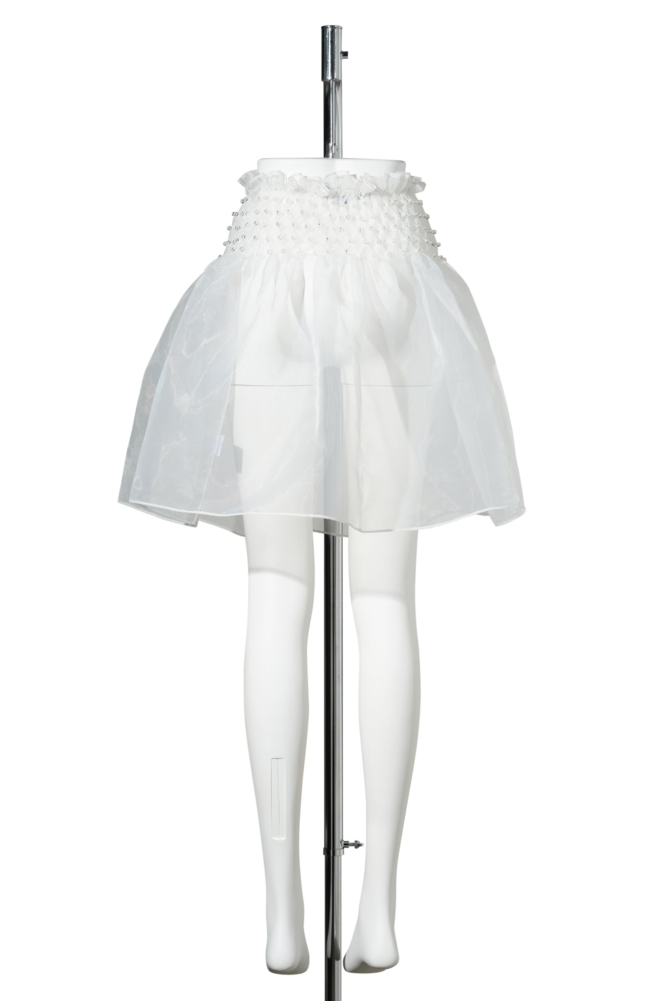 BUBBLE SMOCKED SHEER SKIRT (WITHOUT SLIP) / WHITE
