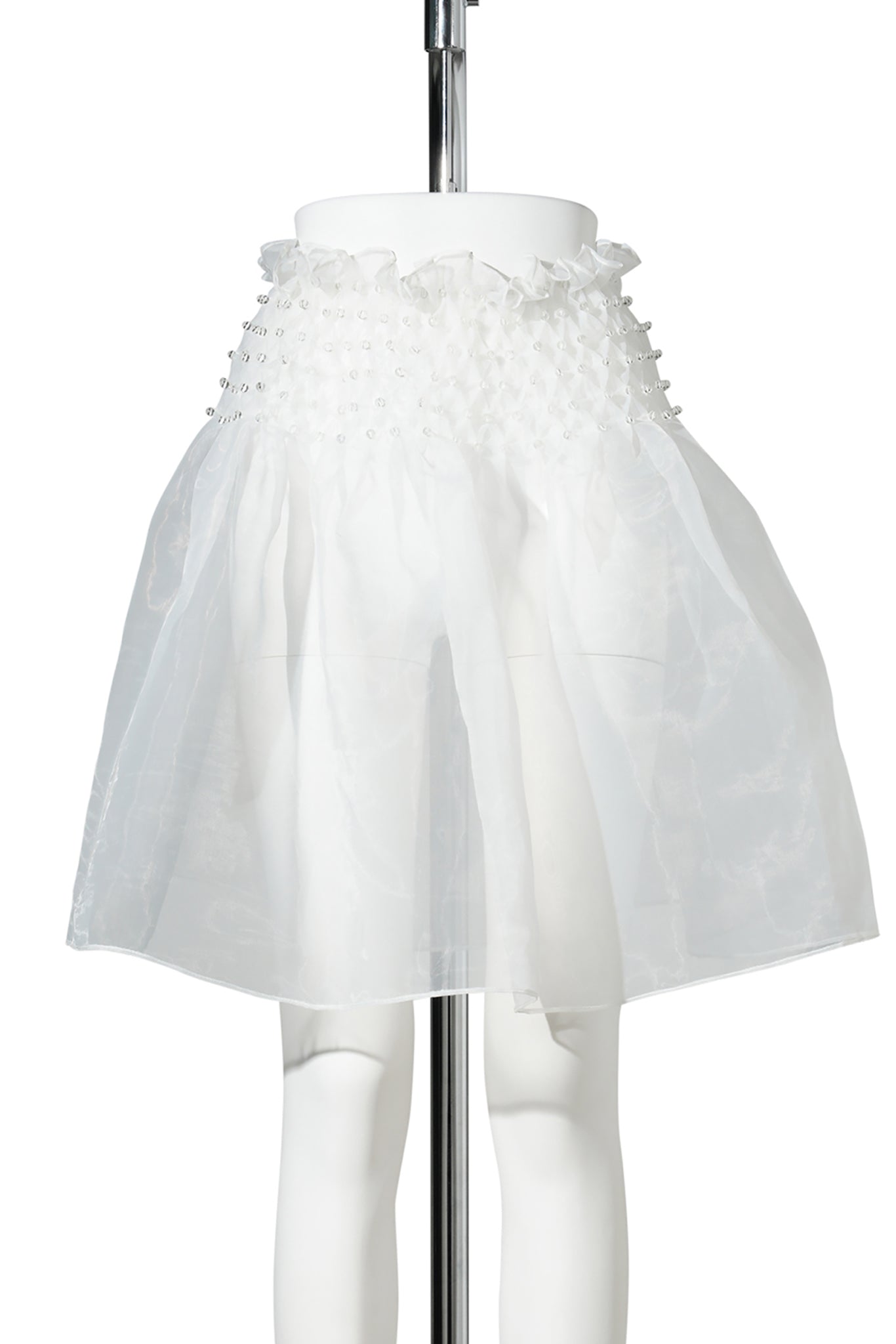 BUBBLE SMOCKED SHEER SKIRT (WITHOUT SLIP) / WHITE