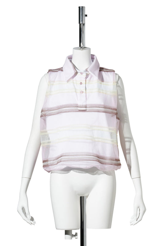 STRIPED POLO VEST TOP / PINK