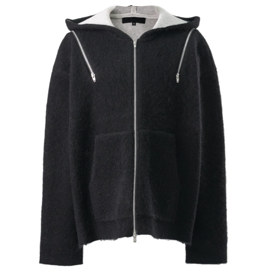 DOUBLE FACE MOHAIR HOODED JACKET / BLACK