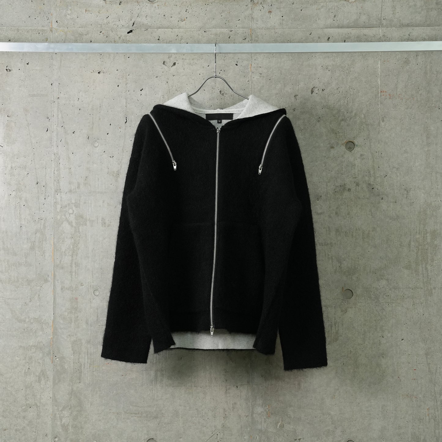 DOUBLE FACE MOHAIR HOODED JACKET / BLACK