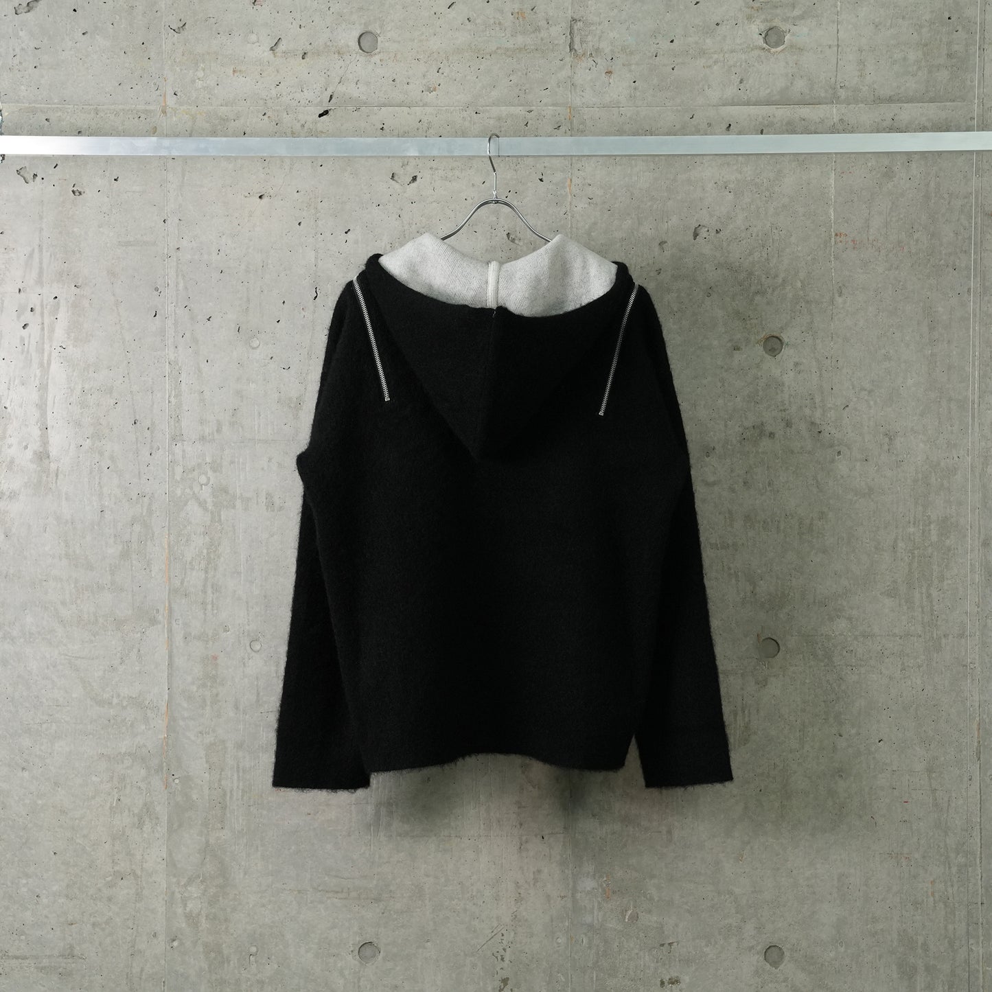 DOUBLE FACE MOHAIR HOODED JACKET / BLACK