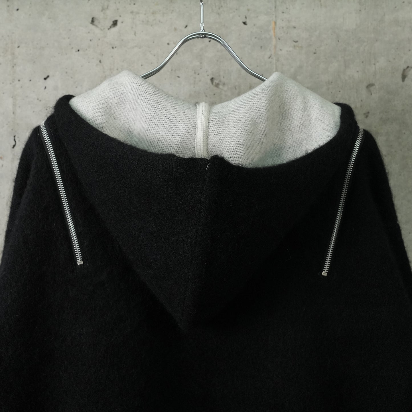 DOUBLE FACE MOHAIR HOODED JACKET / BLACK