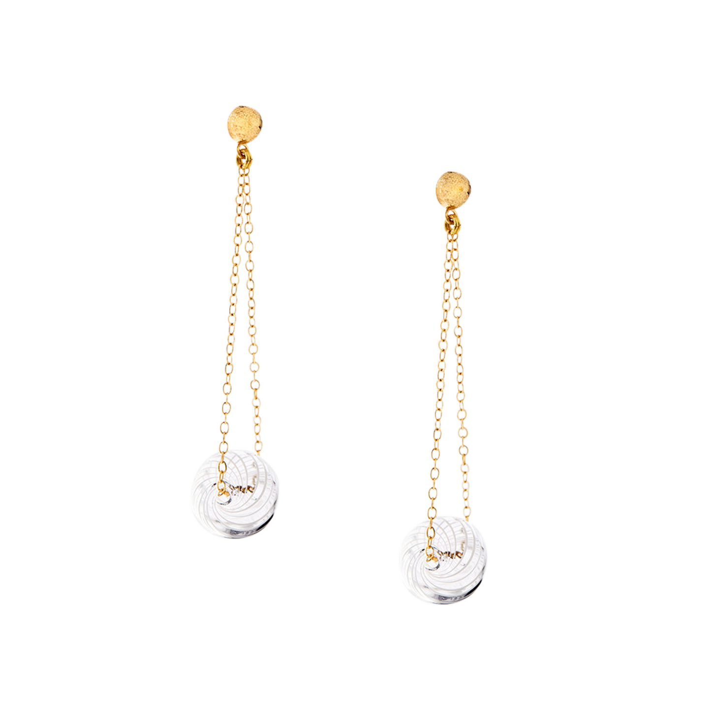 PATTERN HOLLOW GLASS BEAD EARRINGS / GOLD/WHITE