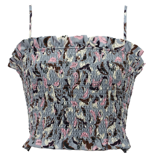 SMOCKED BODICE TOP WITH THIN STRAPS / GREY/MULTI FLORAL