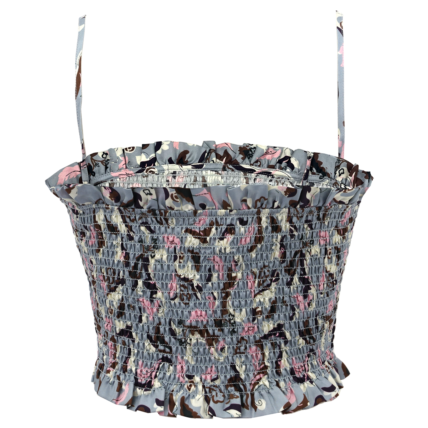 SMOCKED BODICE TOP WITH THIN STRAPS / GREY/MULTI FLORAL