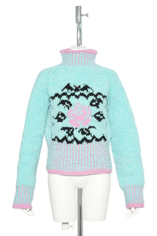 MARCELINE SWEATER / TURQUOISE BLACK AND PINK