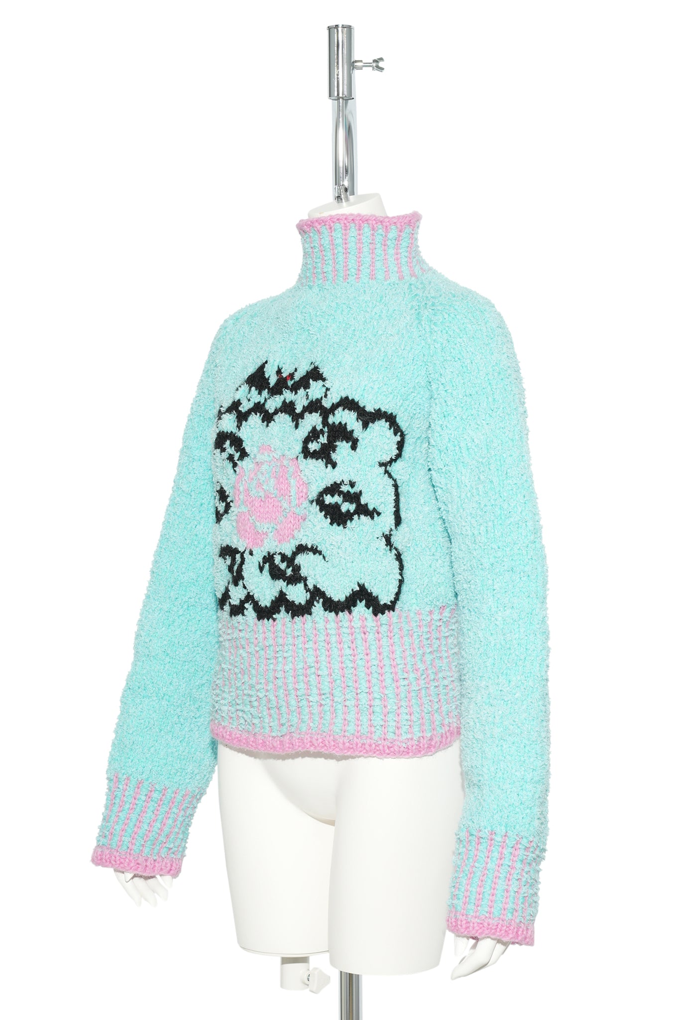 MARCELINE SWEATER / TURQUOISE BLACK AND PINK