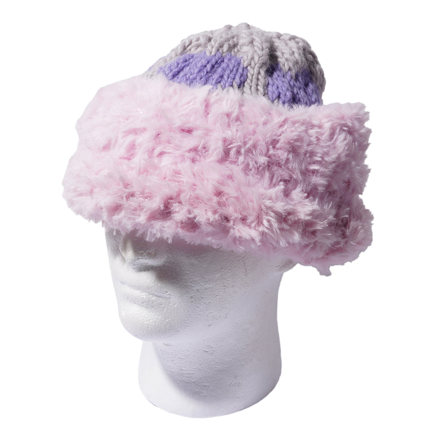 HEART HAT / PURPLE GREY AND LIGHT PINK