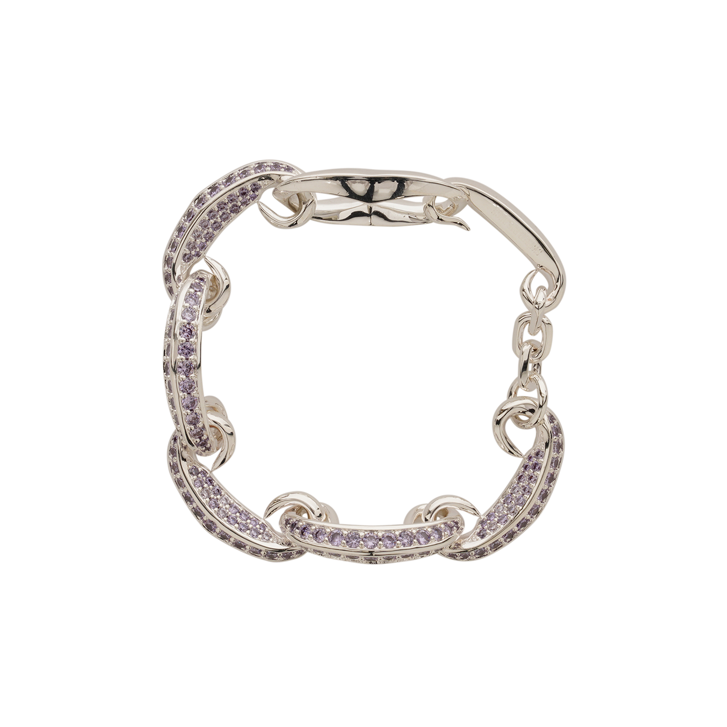 SILVER LARGE PAVÉ KAMON CHAIN BRACELET / LAVENDER