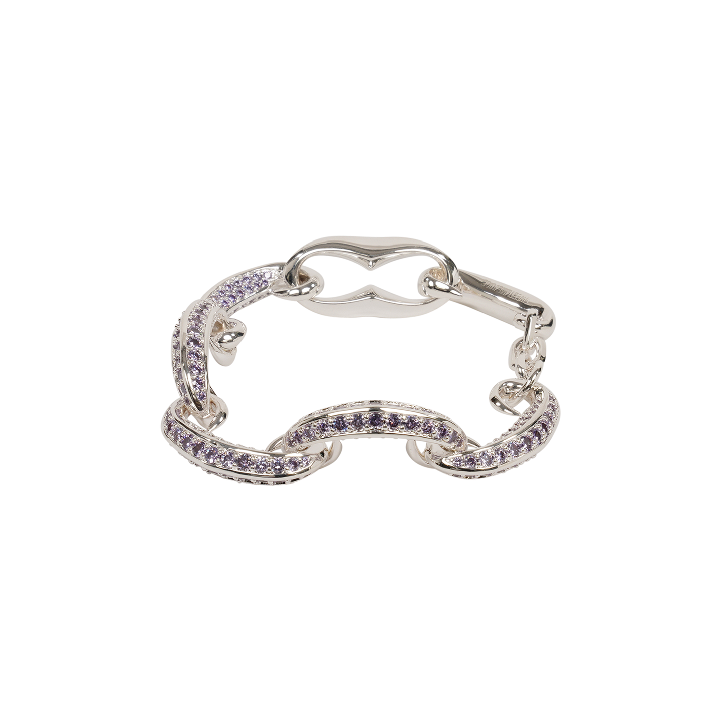 SILVER LARGE PAVÉ KAMON CHAIN BRACELET / LAVENDER