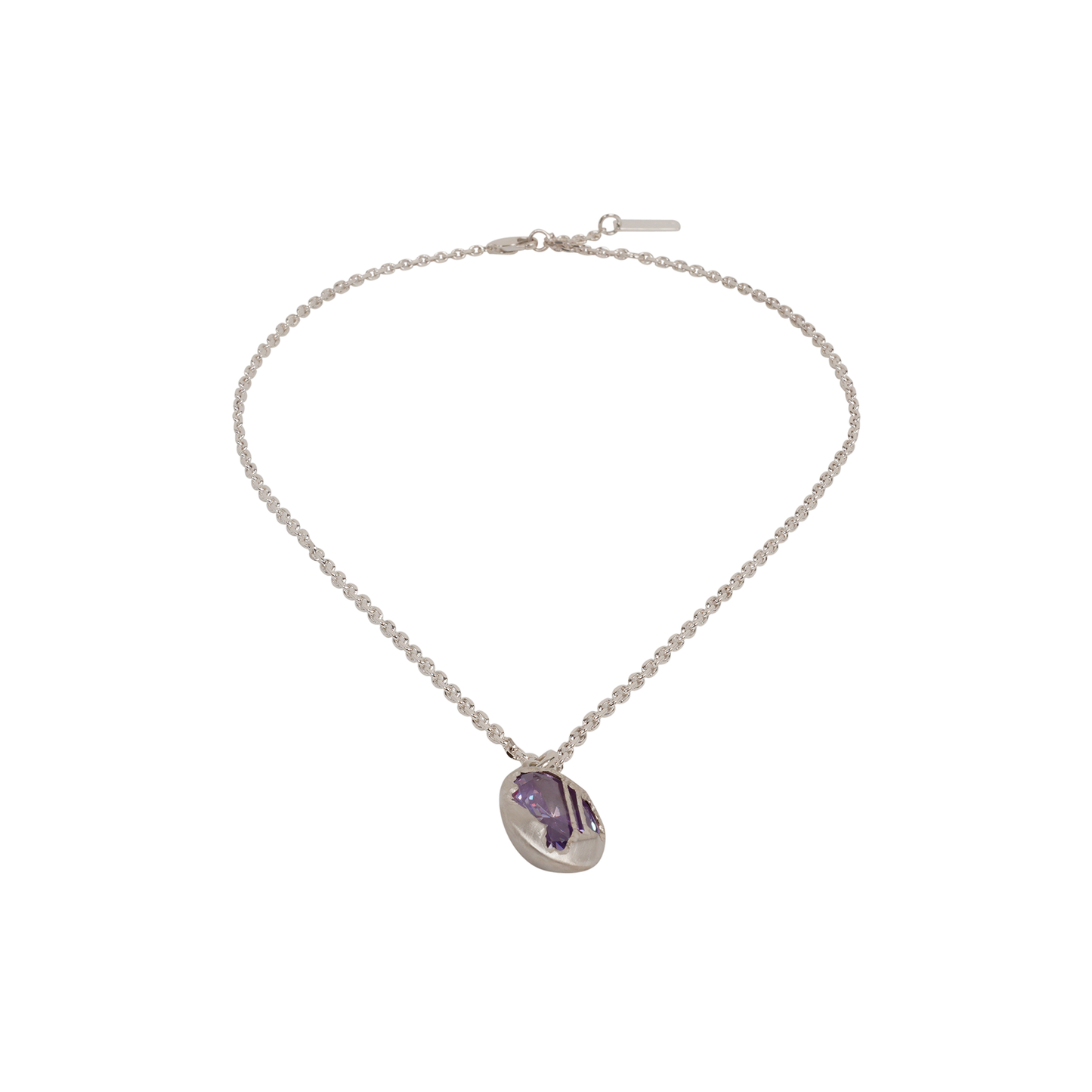 SILVER MOTIF OVAL METAL ZONG NECKLACE / LAVENDER