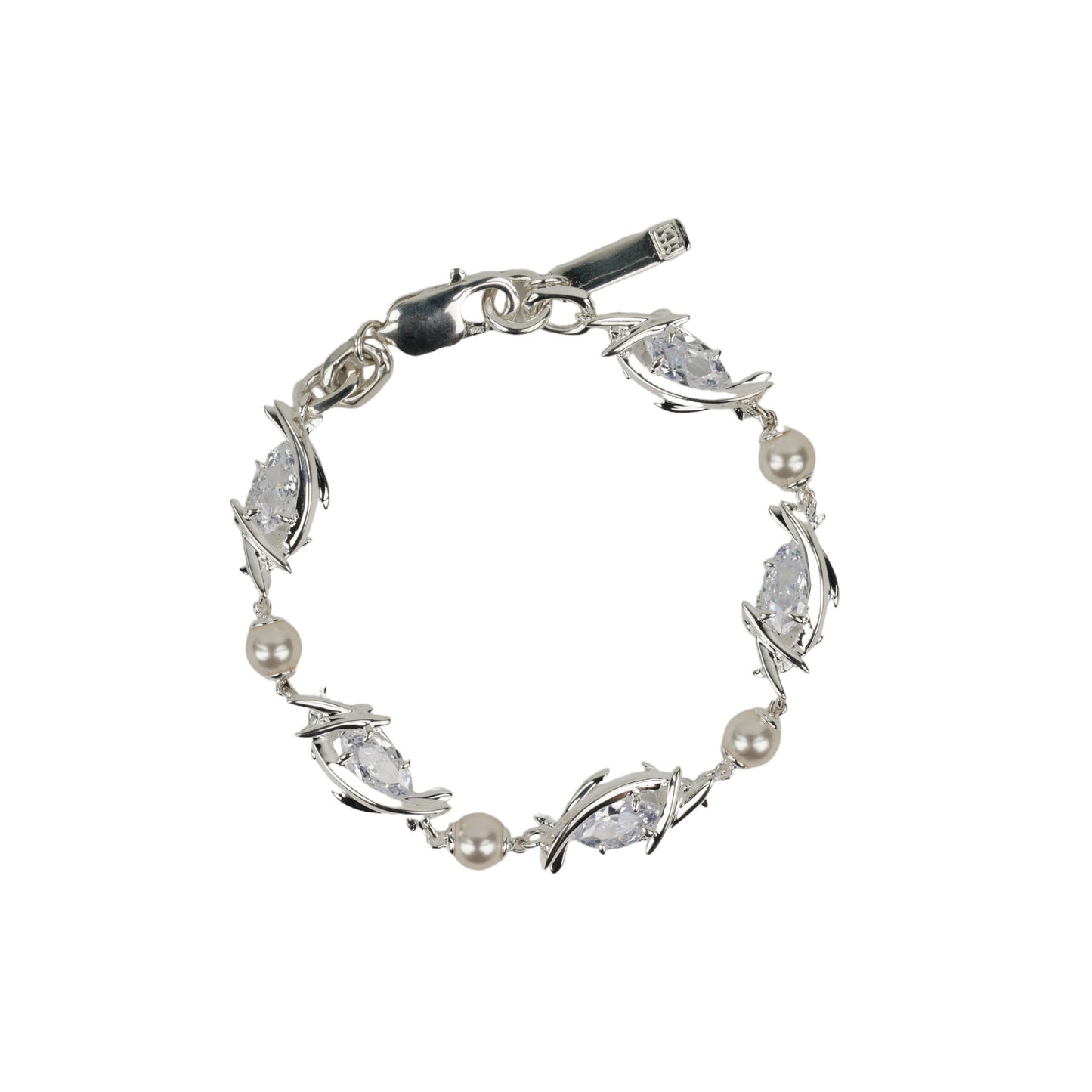 SILVER ERYN NAVETTE PEARL BRACELET / CLEAR