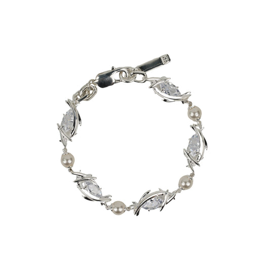 SILVER ERYN NAVETTE PEARL BRACELET / CLEAR