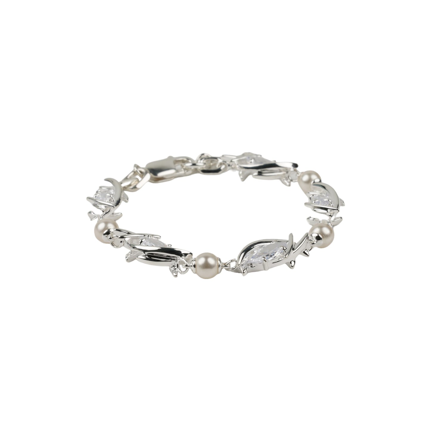 SILVER ERYN NAVETTE PEARL BRACELET / CLEAR