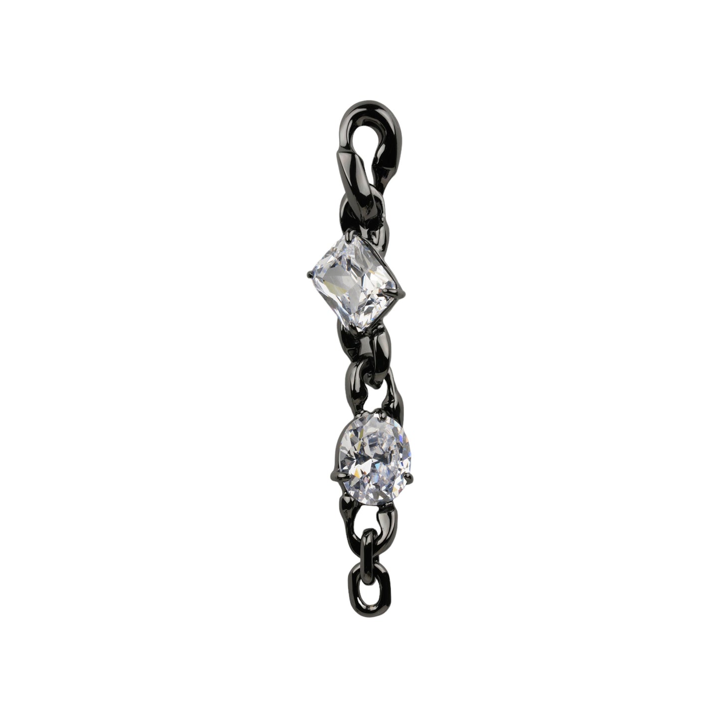 BLACK MIXED OCTA OVAL CHAIN EARRING (SINGLE) / CLEAR