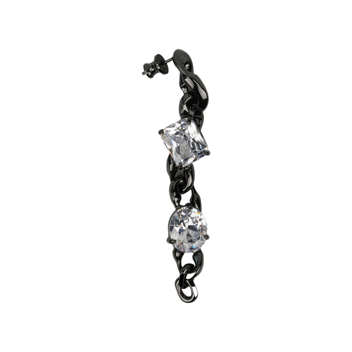 BLACK MIXED OCTA OVAL CHAIN EARRING (SINGLE) / CLEAR