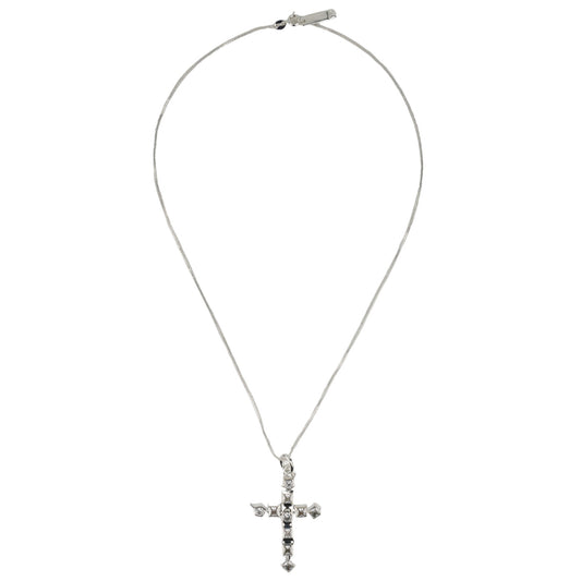 SILVER GEM-MOSAIC CROSS NECKLACE / CLEAR