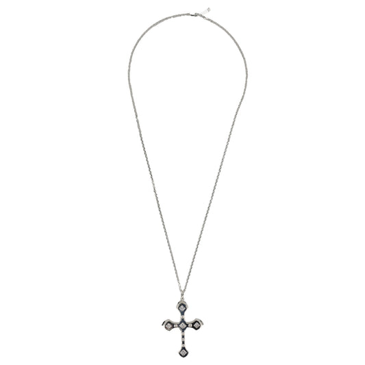 SILVER XL 2-FACE CROSS NECKLACE / CLEAR