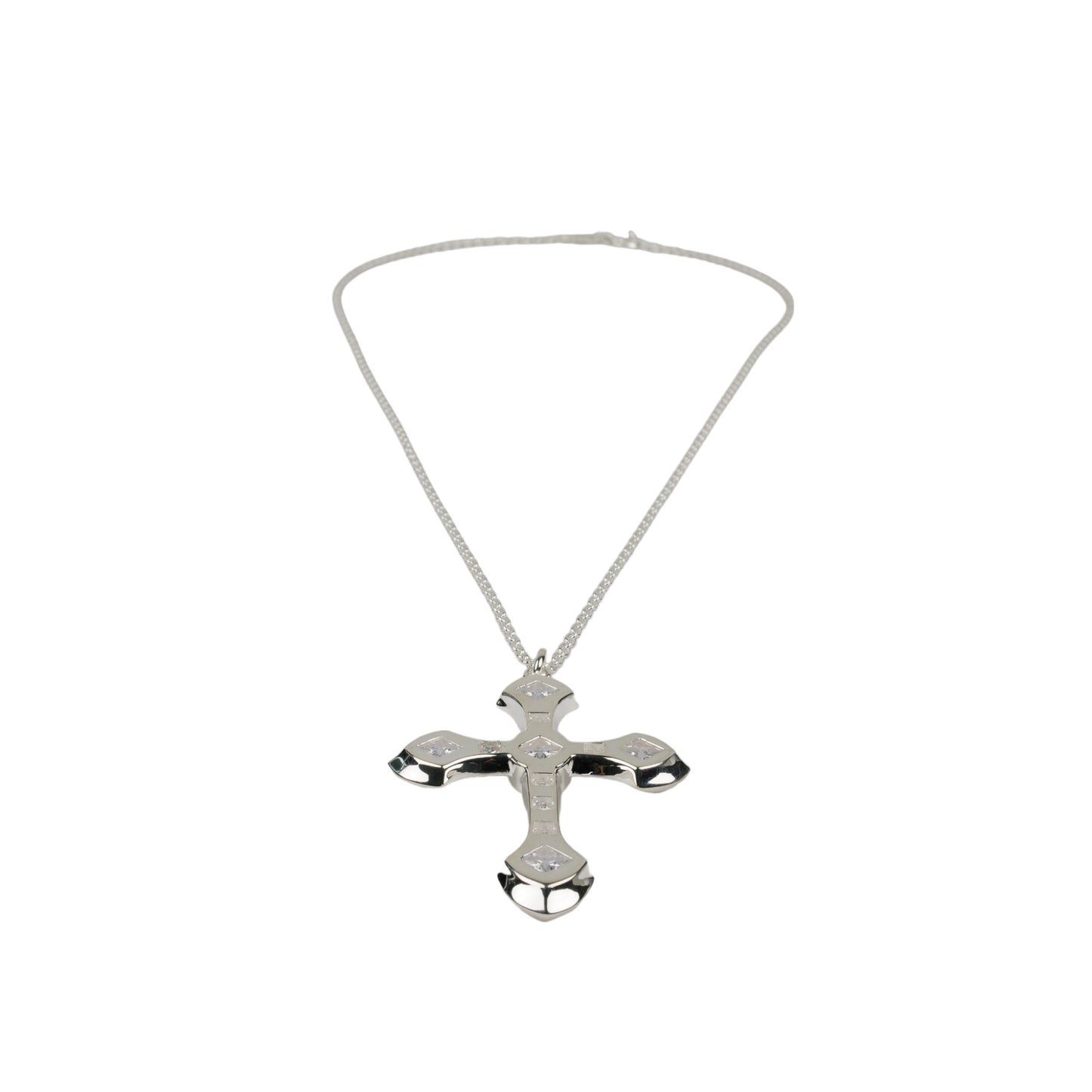 SILVER XL 2-FACE CROSS NECKLACE / CLEAR