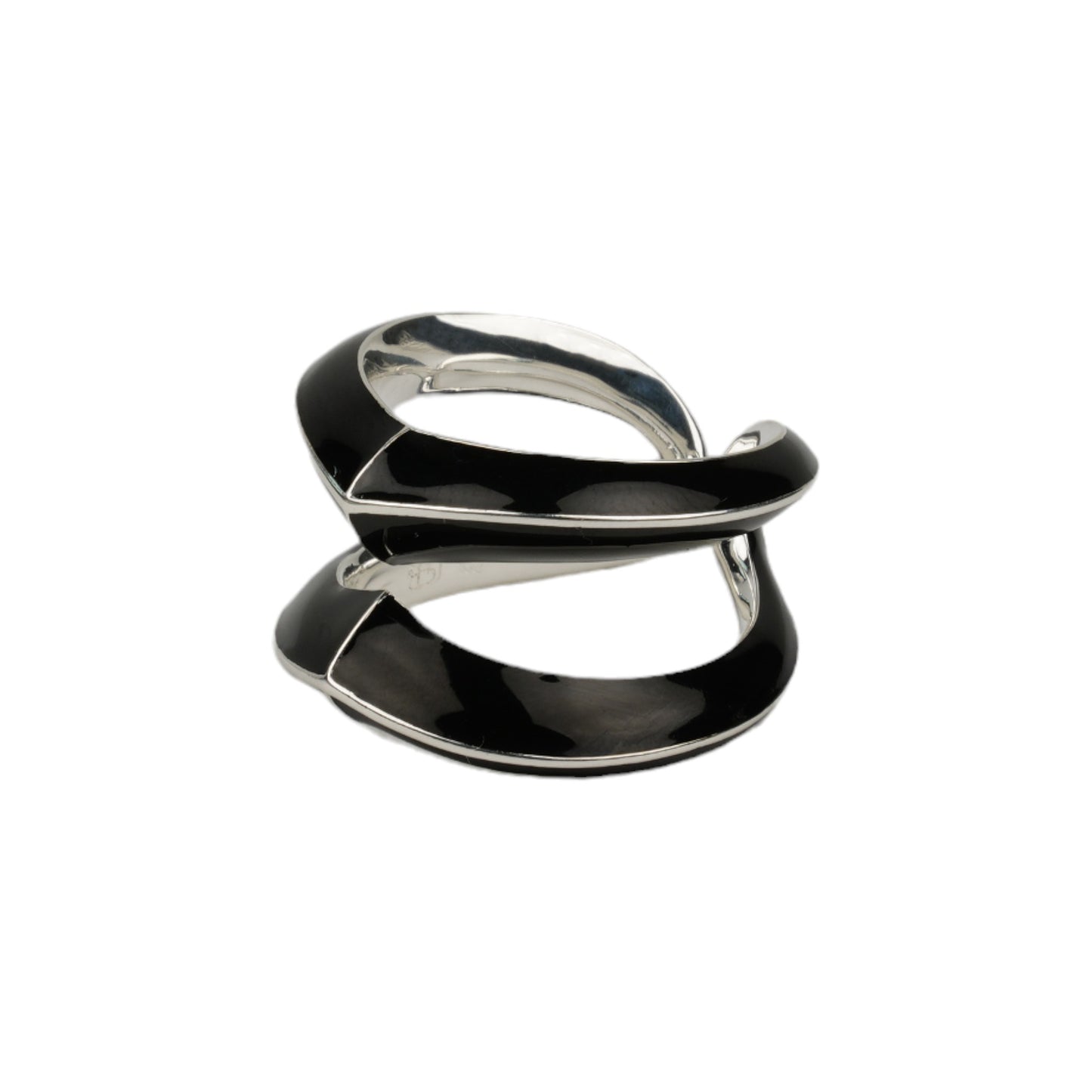 SILVER BLACK ENAMEL SURINITY RING / BLACK