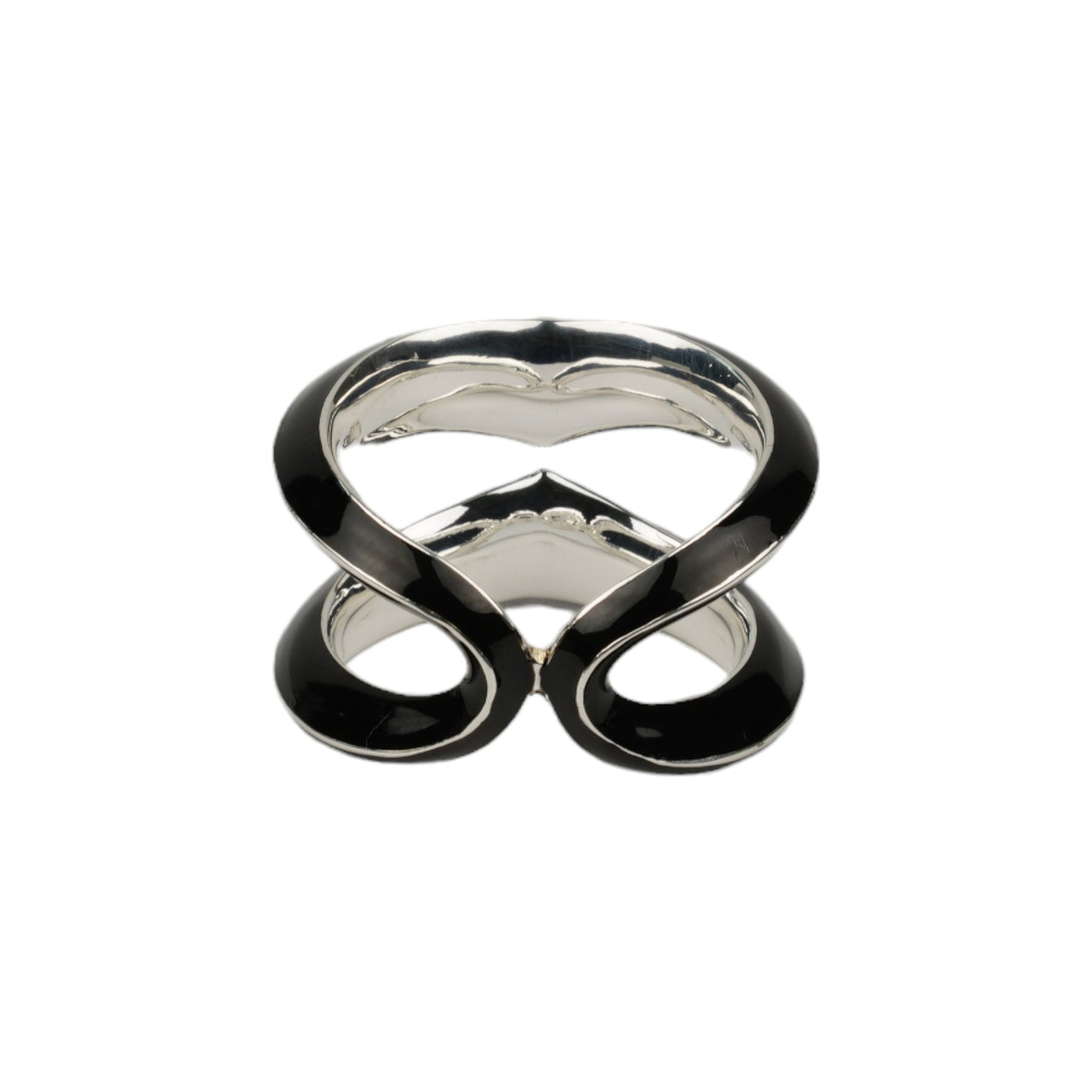 SILVER BLACK ENAMEL SURINITY RING / BLACK