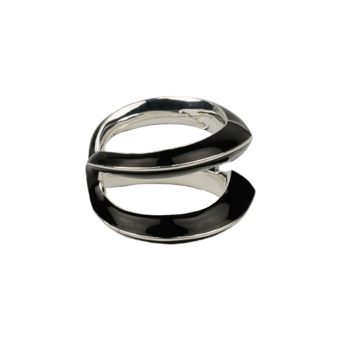 SILVER BLACK ENAMEL SURINITY RING / BLACK