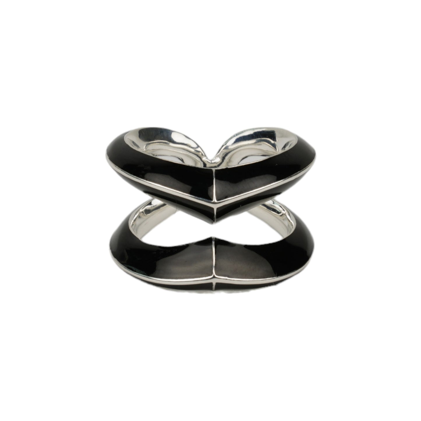 SILVER BLACK ENAMEL SURINITY RING / BLACK