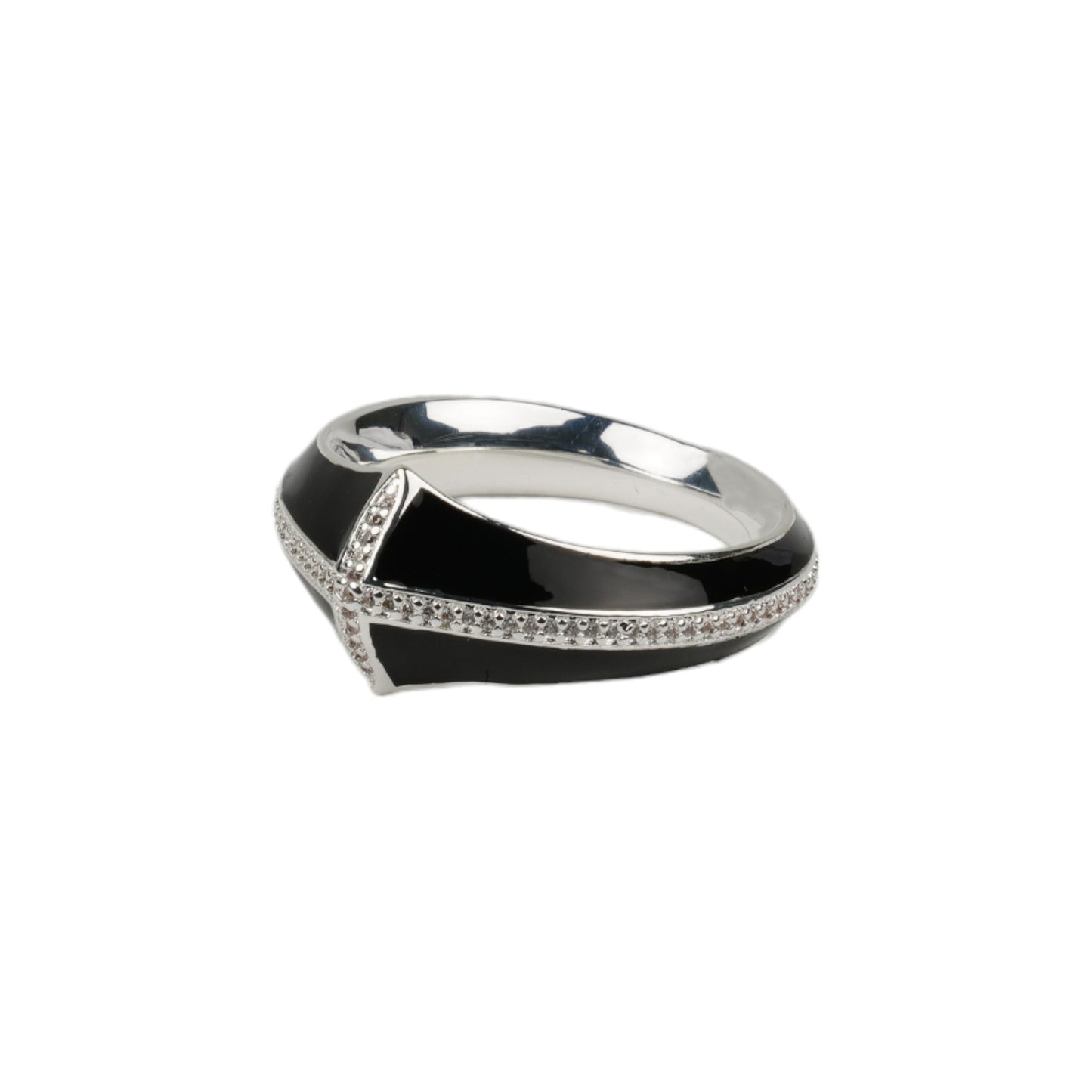 SILVER BLACK ENAMEL PAVÉ EDGE VERTEX RING / BLACK