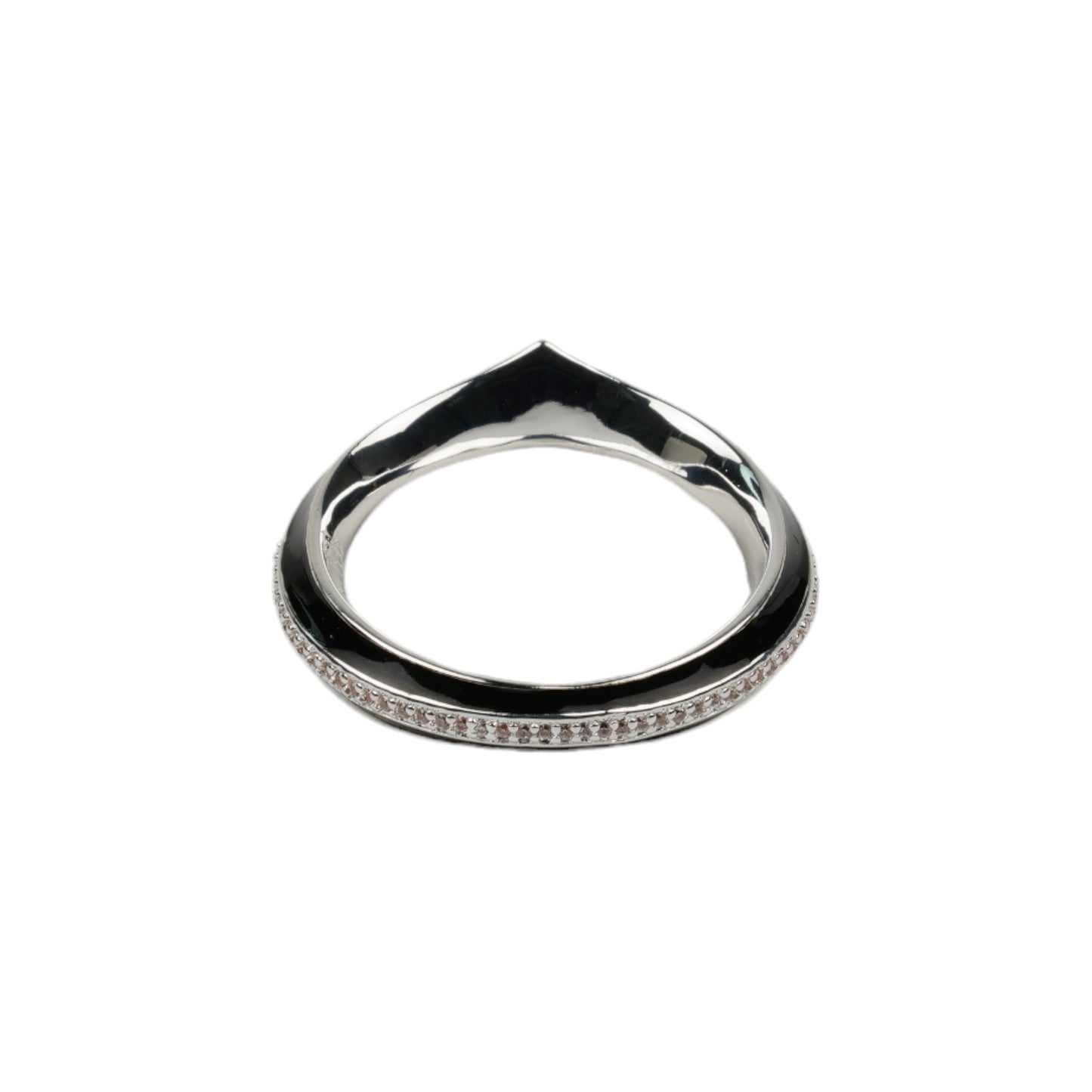 SILVER BLACK ENAMEL PAVÉ EDGE VERTEX RING / BLACK