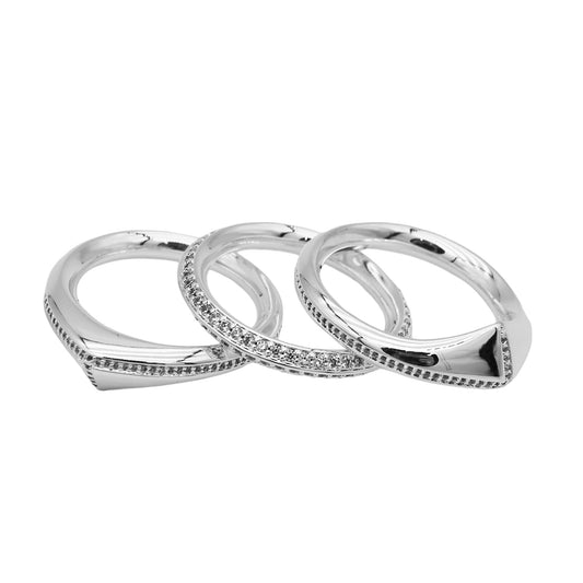 SILVER PAVÉ EDGE TRIO RING SET / CLEAR