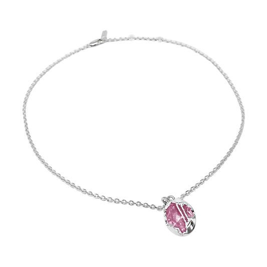 SILVER MOTIF OVAL METAL ZONG NECKLACE / PINK